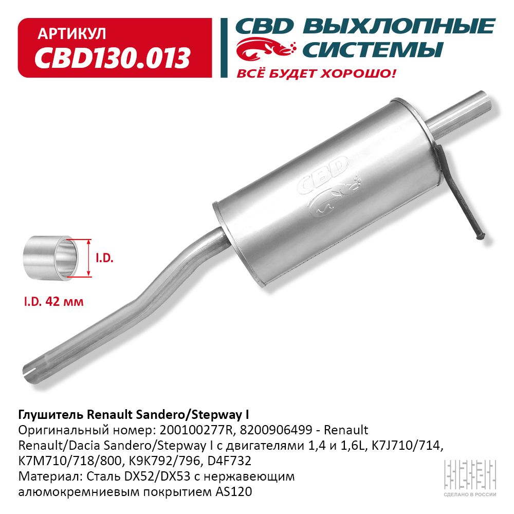 Глушитель CBD из нержавейки для Рено Сандеро, Сандеро Степвей (1 поколение)